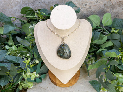 Wire-Wrapped Labradorite with Sterling Necklace