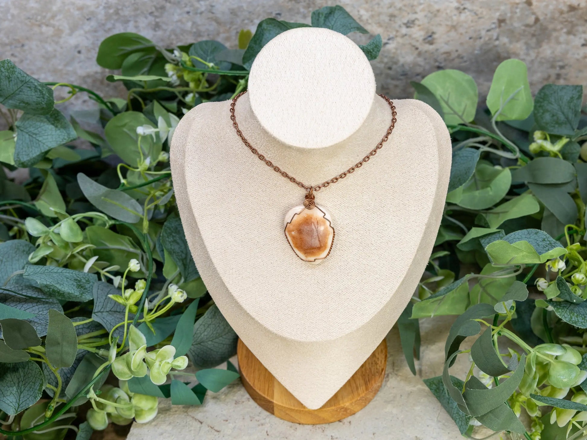 Wire-Wrapped Peruvian Pink Opal Necklace with Copper