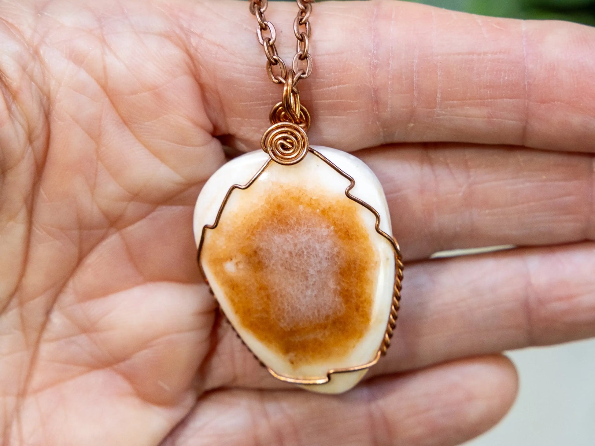 Wire-Wrapped Peruvian Pink Opal Necklace with Copper