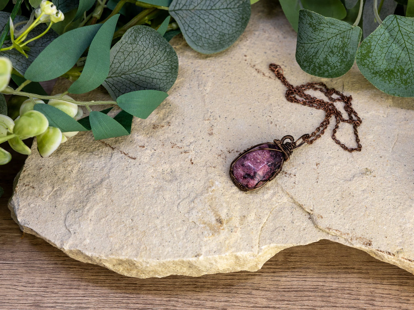 Wire-Wrapped Rubellite in Quartz with Mixed Wire Necklace