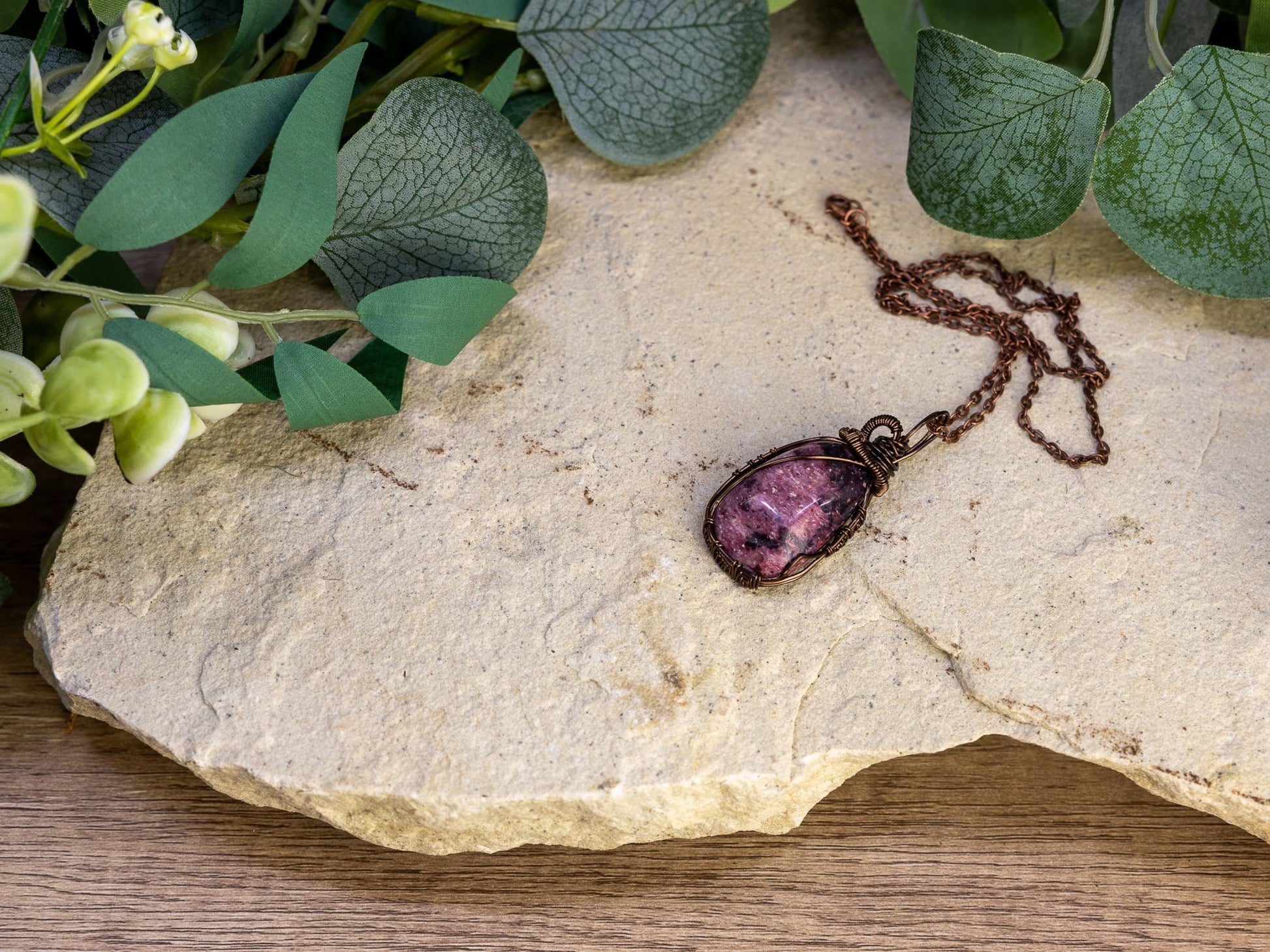 Wire-Wrapped Rubellite in Quartz with Mixed Wire Necklace