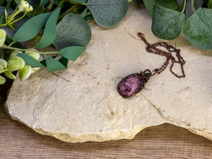 Wire-Wrapped Rubellite in Quartz with Mixed Wire Necklace