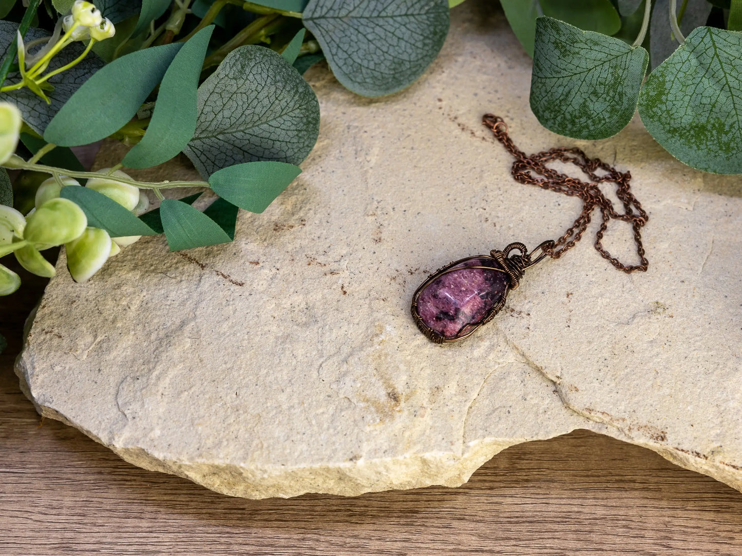 Wire-Wrapped Rubellite in Quartz with Mixed Wire Necklace