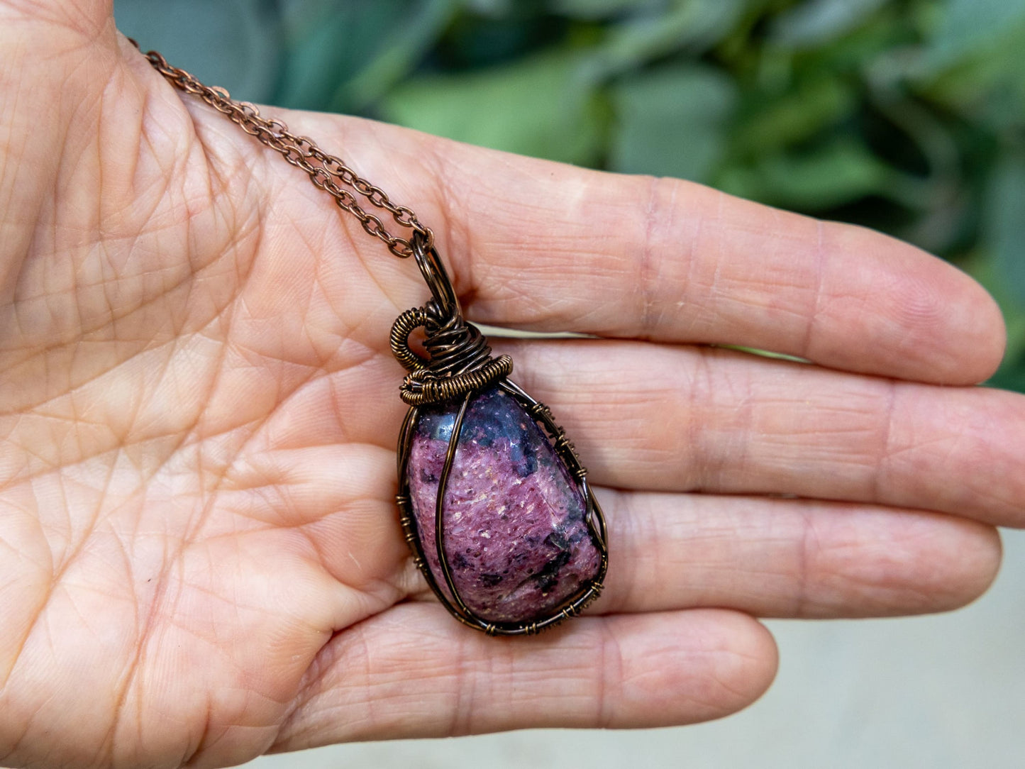 Wire-Wrapped Rubellite in Quartz with Mixed Wire Necklace
