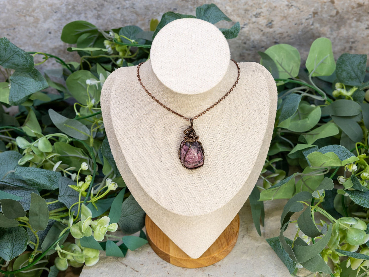 Wire-Wrapped Rubellite in Quartz with Mixed Wire Necklace