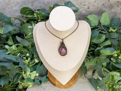 Wire-Wrapped Rubellite in Quartz with Mixed Wire Necklace