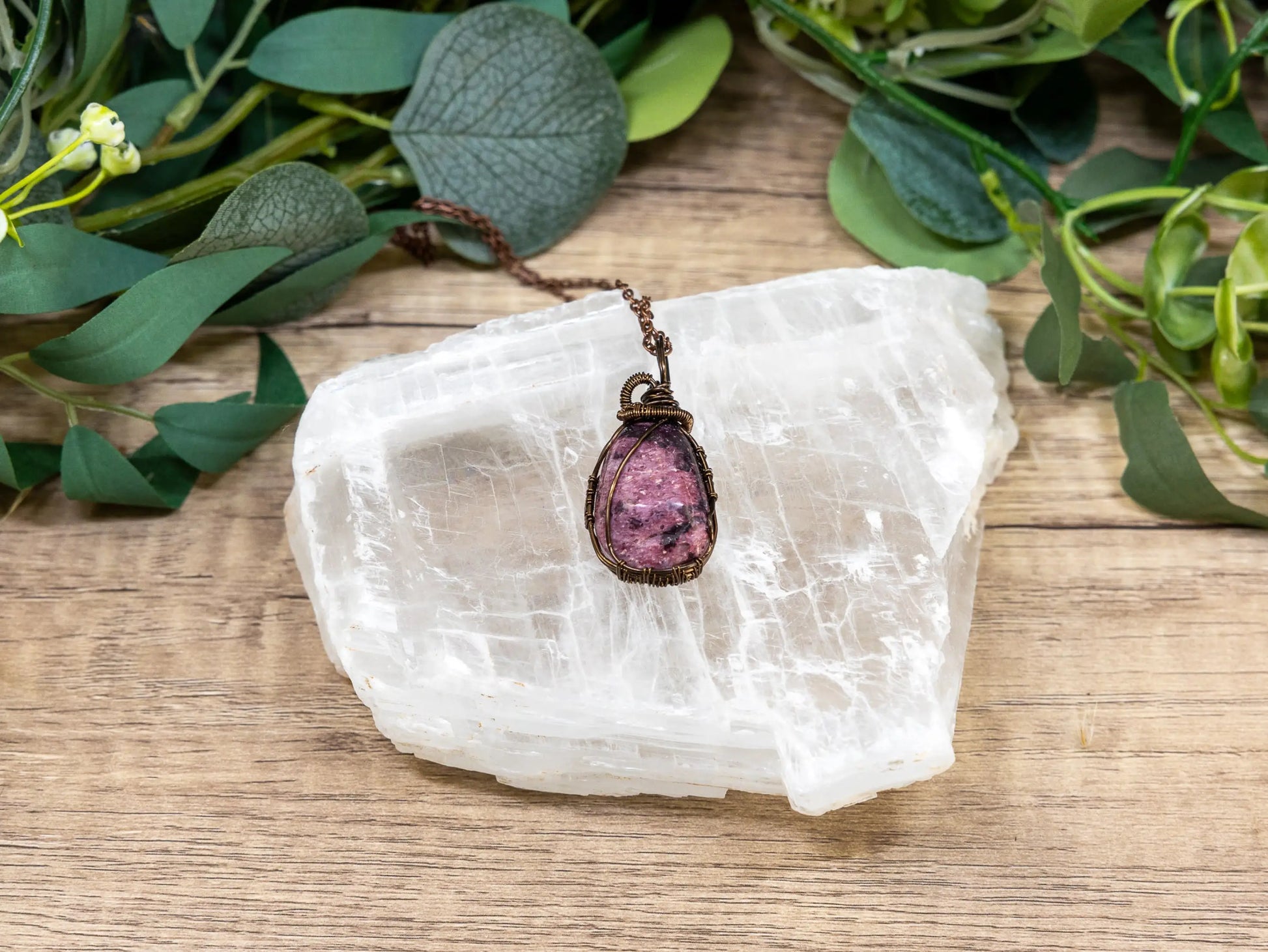 Wire-Wrapped Rubellite in Quartz with Mixed Wire Necklace
