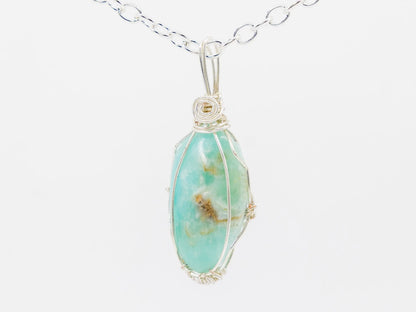 Wire-Wrapped Smithsonite/Caribbean Calcite with Sterling Necklace by Josh Felix