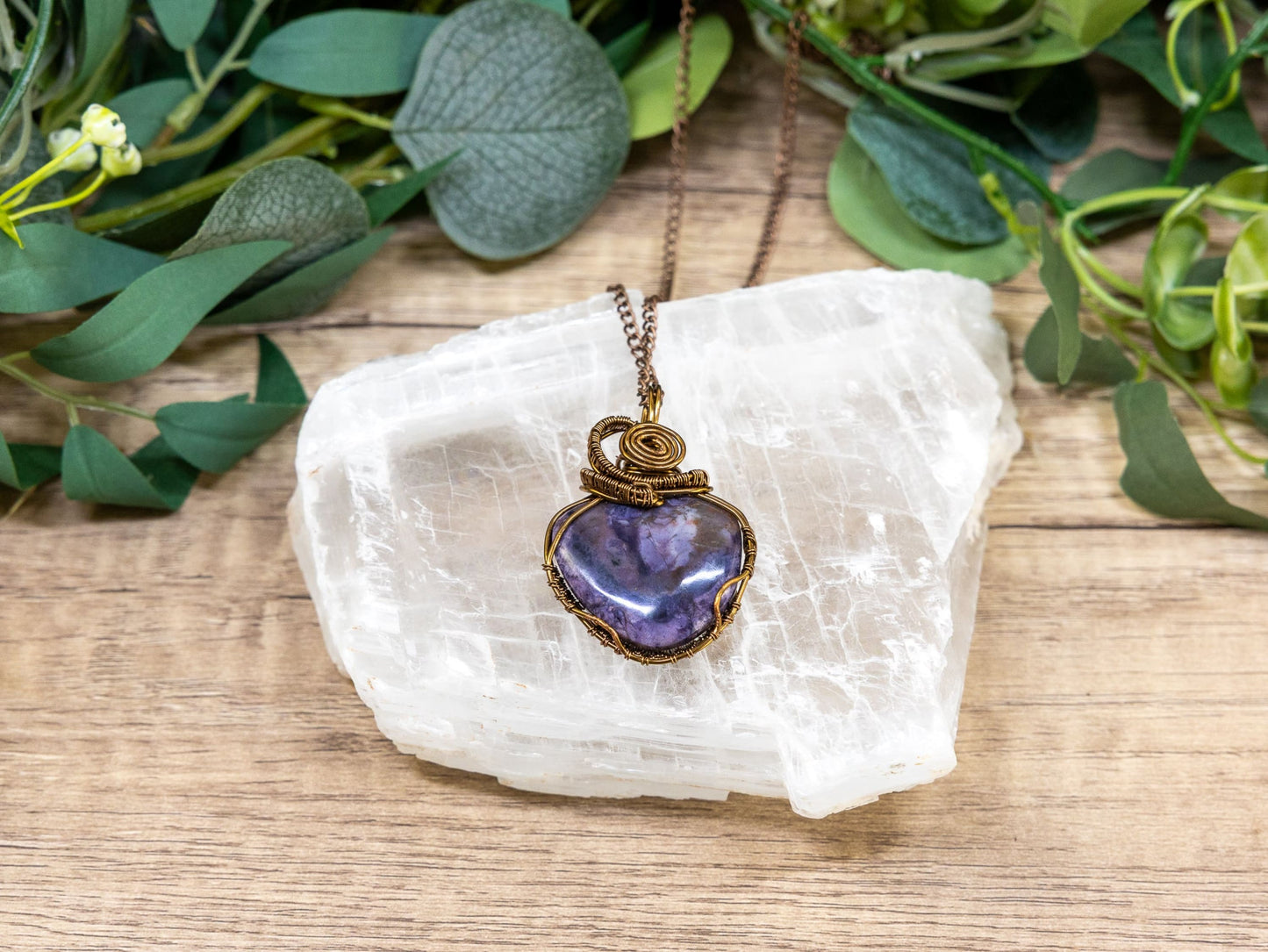 Wire-Wrapped Tiffany Stone with Copper Necklace
