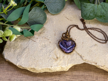 Wire-Wrapped Tiffany Stone with Copper Necklace
