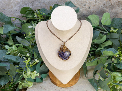 Wire-Wrapped Tiffany Stone with Copper Necklace