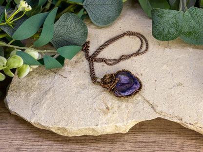 Wire-Wrapped Tiffany Stone with Copper Necklace