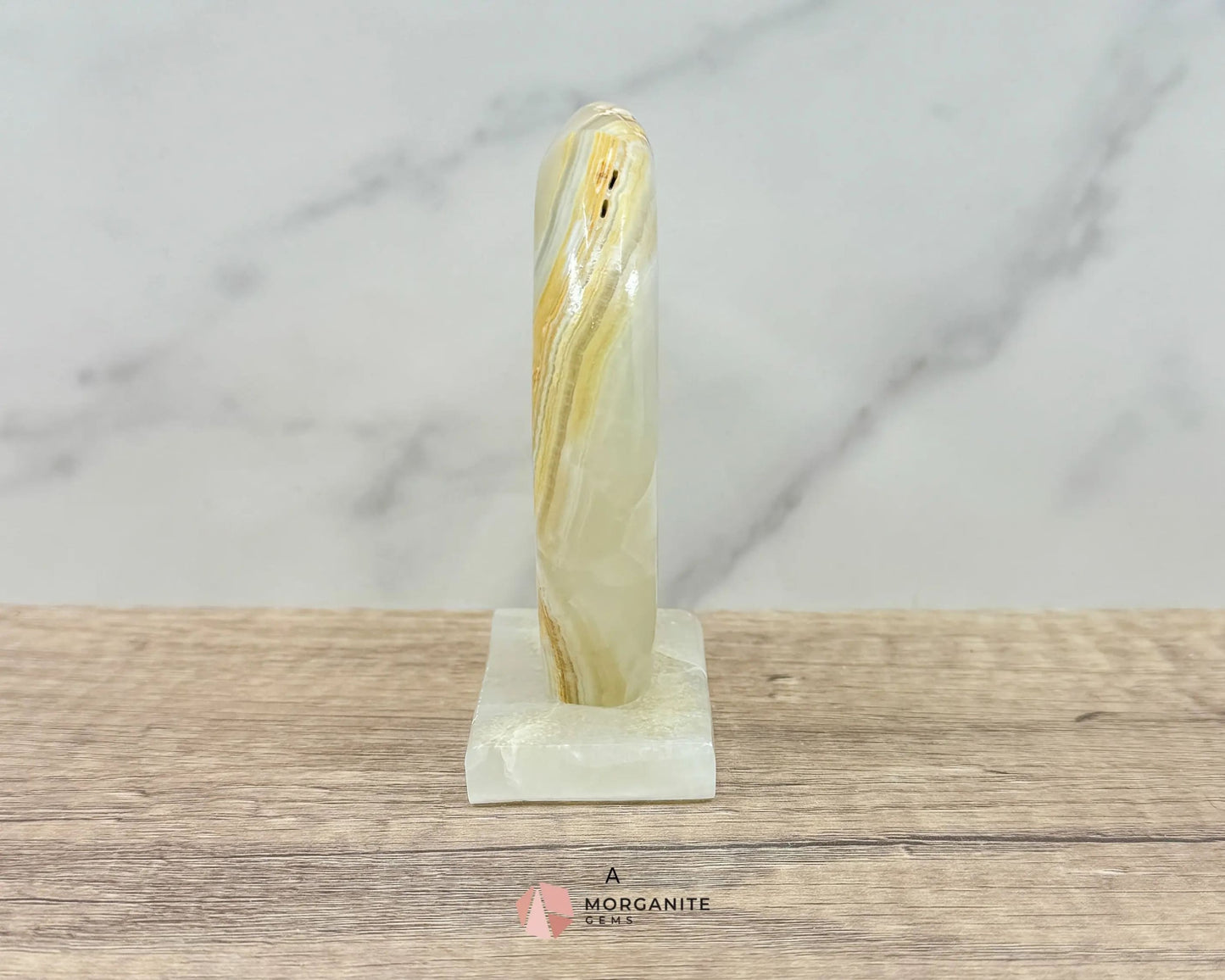 Wolf in Crescent Moon Onyx Carving – Unique Natural Stone Artwork for Strength, Intuition & Mystical Decor-Morganite Gems