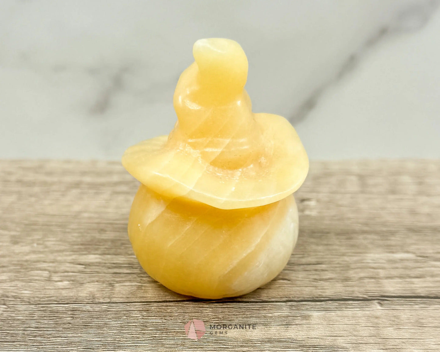 Yellow Calcite Halloween Pumpkin Wizard – Hand-Carved Crystal Decoration-Morganite Gems