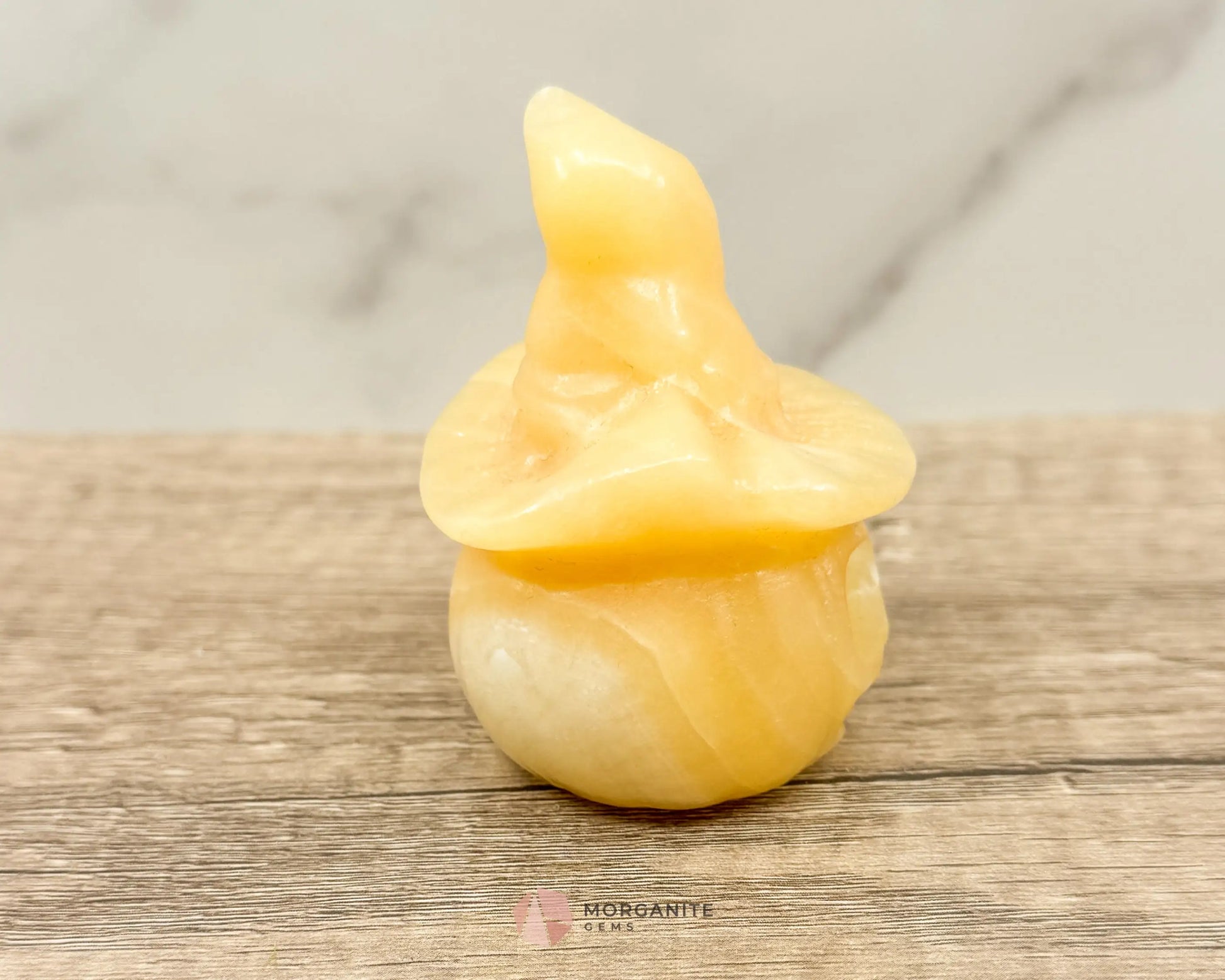 Yellow Calcite Halloween Pumpkin Wizard – Hand-Carved Crystal Decoration-Morganite Gems