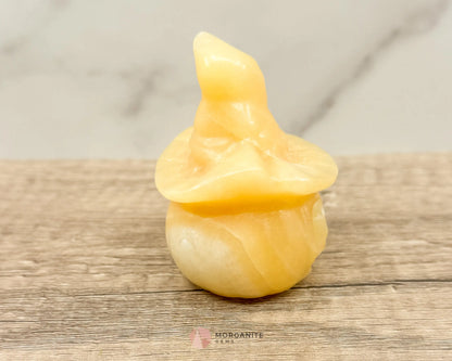 Yellow Calcite Halloween Pumpkin Wizard – Hand-Carved Crystal Decoration-Morganite Gems