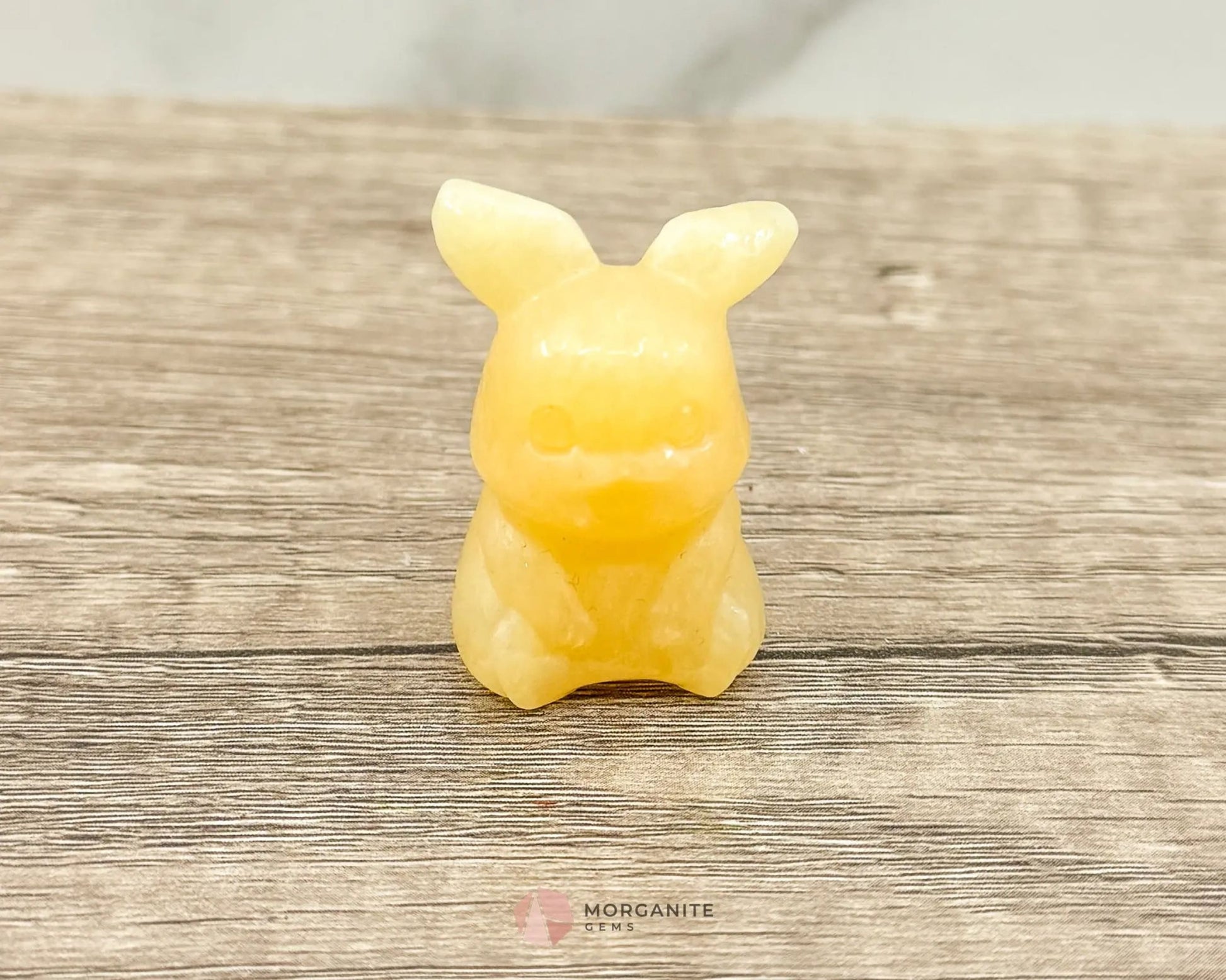 Yellow Calcite Pikachu-Inspired Crystal Figurine – Hand-Carved Pokémon Collectible-Morganite Gems