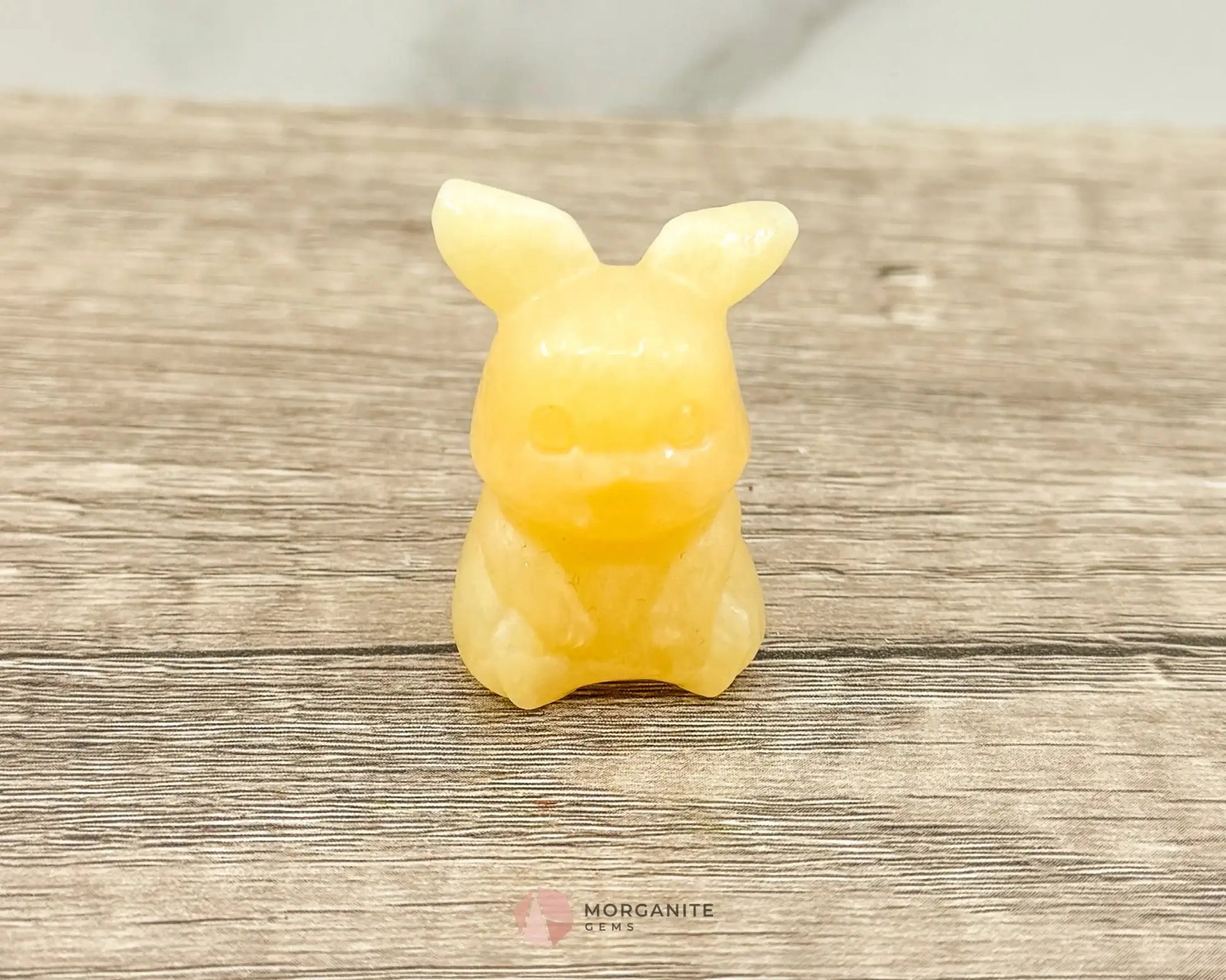 Yellow Calcite Pikachu-Inspired Crystal Figurine – Hand-Carved Pokémon Collectible-Morganite Gems