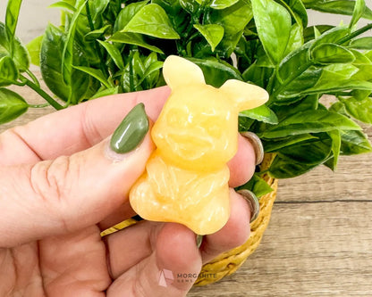 Yellow Calcite Pikachu-Inspired Crystal Figurine – Hand-Carved Pokémon Collectible-Morganite Gems