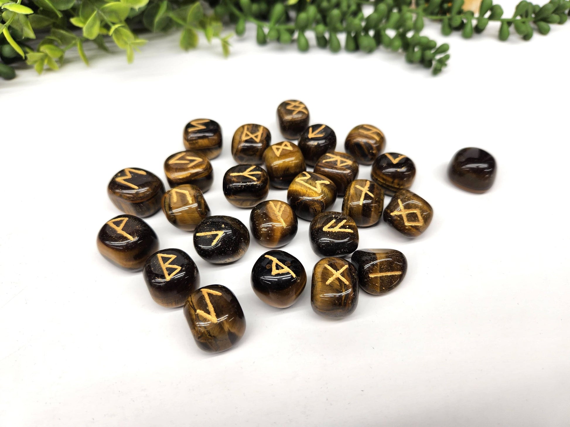 Yellow Tiger Eye Gemstone Rune Sets with Velvet Pouch-Morganite Gems