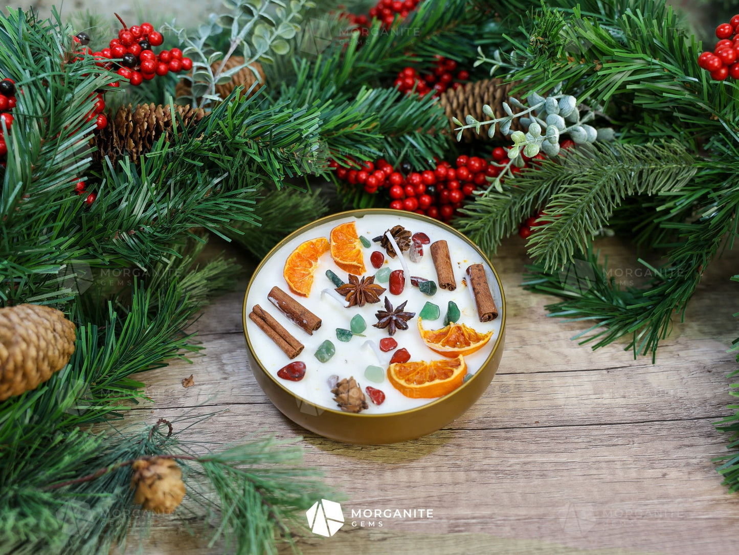 Yule Blessing Candle, Winter Solstice Candle, Christmas Candle, Holiday Candle-Morganite Gems