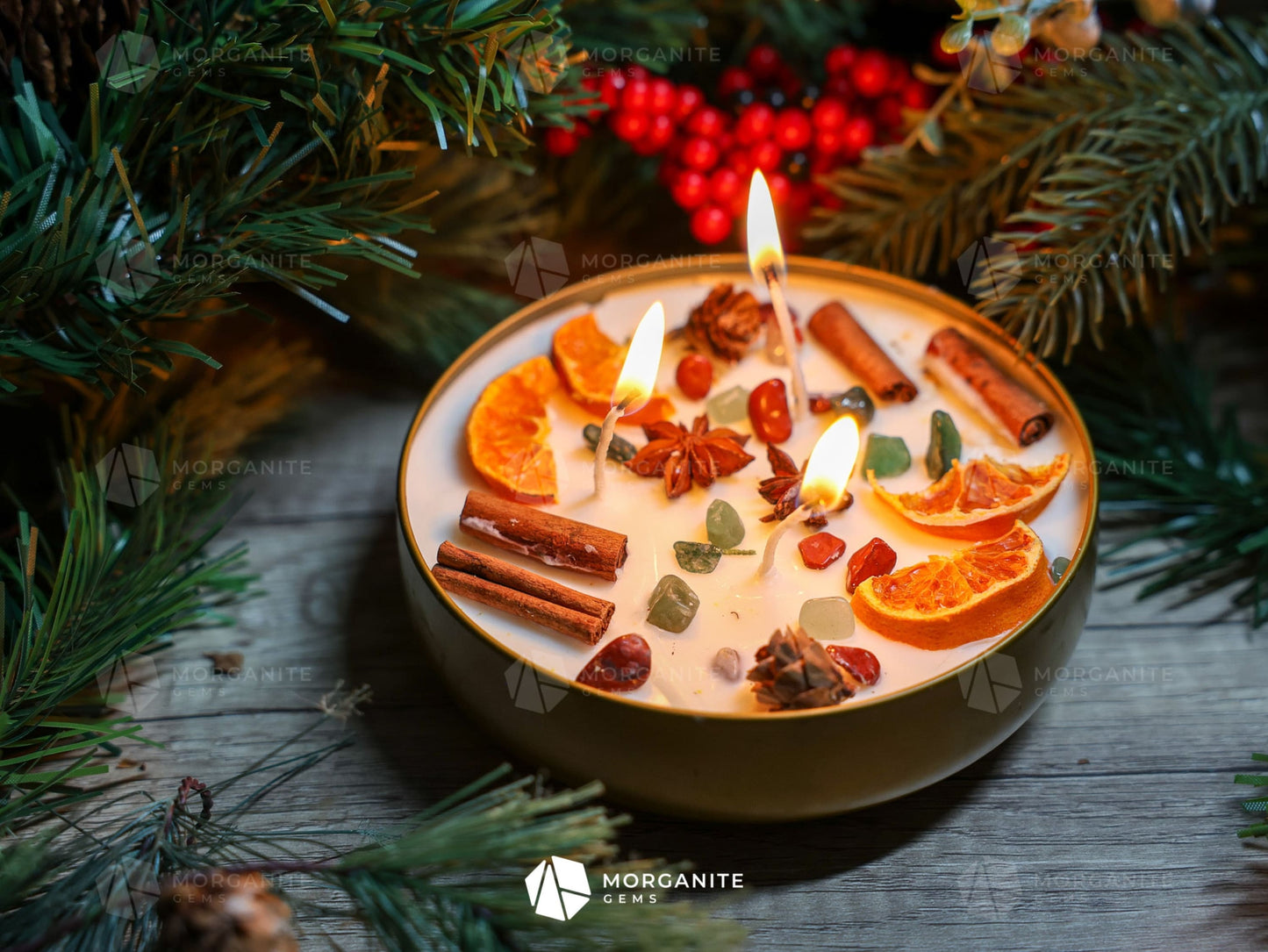 Yule Blessing Candle, Winter Solstice Candle, Christmas Candle, Holiday Candle-Morganite Gems