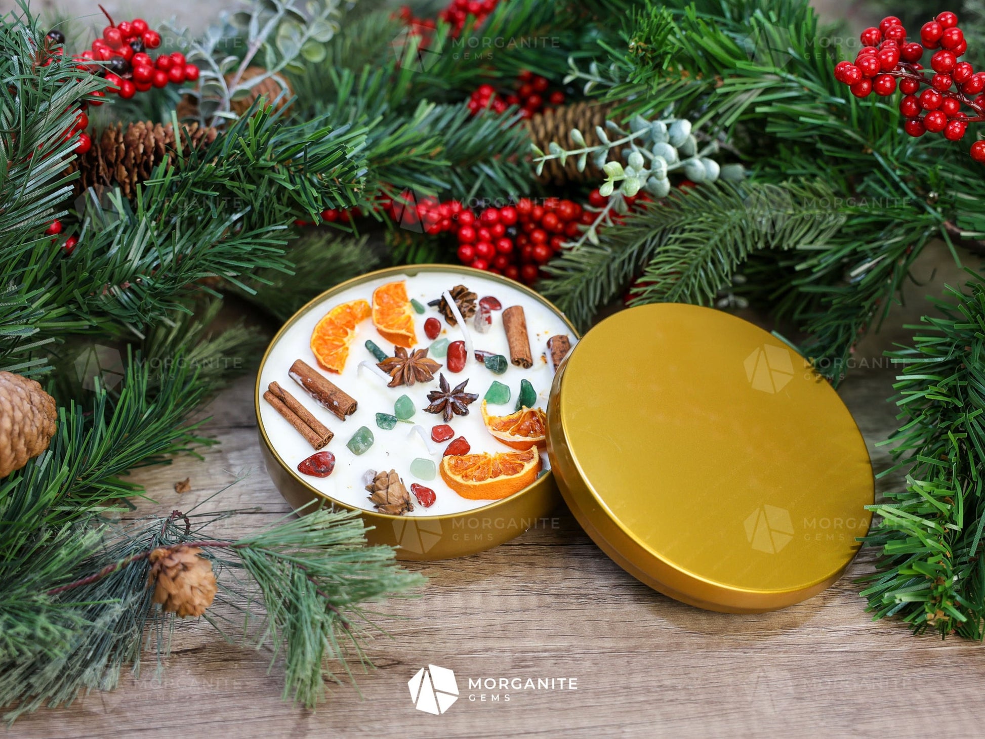 Yule Blessing Candle, Winter Solstice Candle, Christmas Candle, Holiday Candle-Morganite Gems