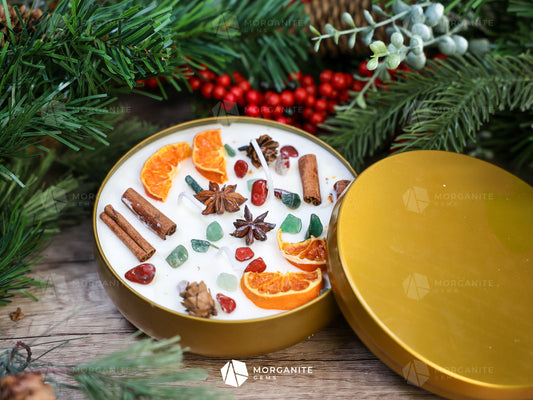 Yule Blessing Candle, Winter Solstice Candle, Christmas Candle, Holiday Candle-Morganite Gems