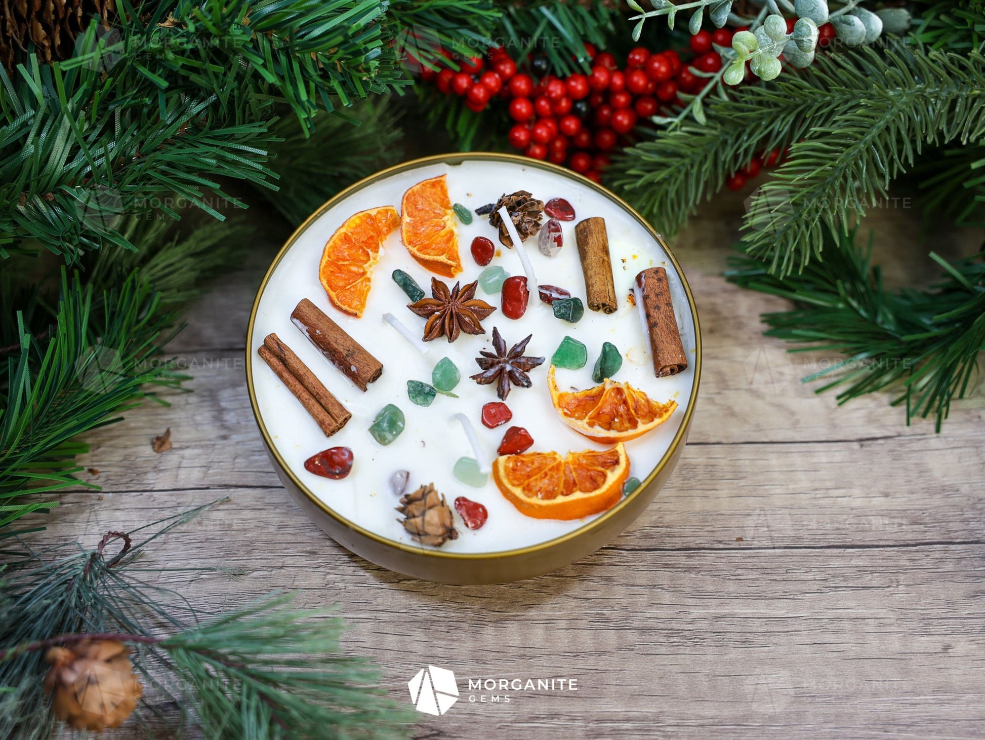 Yule Blessing Candle, Winter Solstice Candle, Christmas Candle, Holiday Candle-Morganite Gems