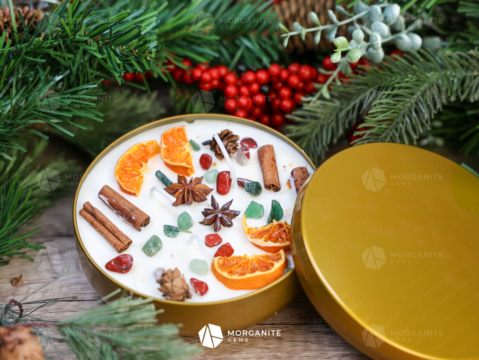 Yule Blessing Candle, Winter Solstice Candle, Christmas Candle, Holiday Candle-Morganite Gems