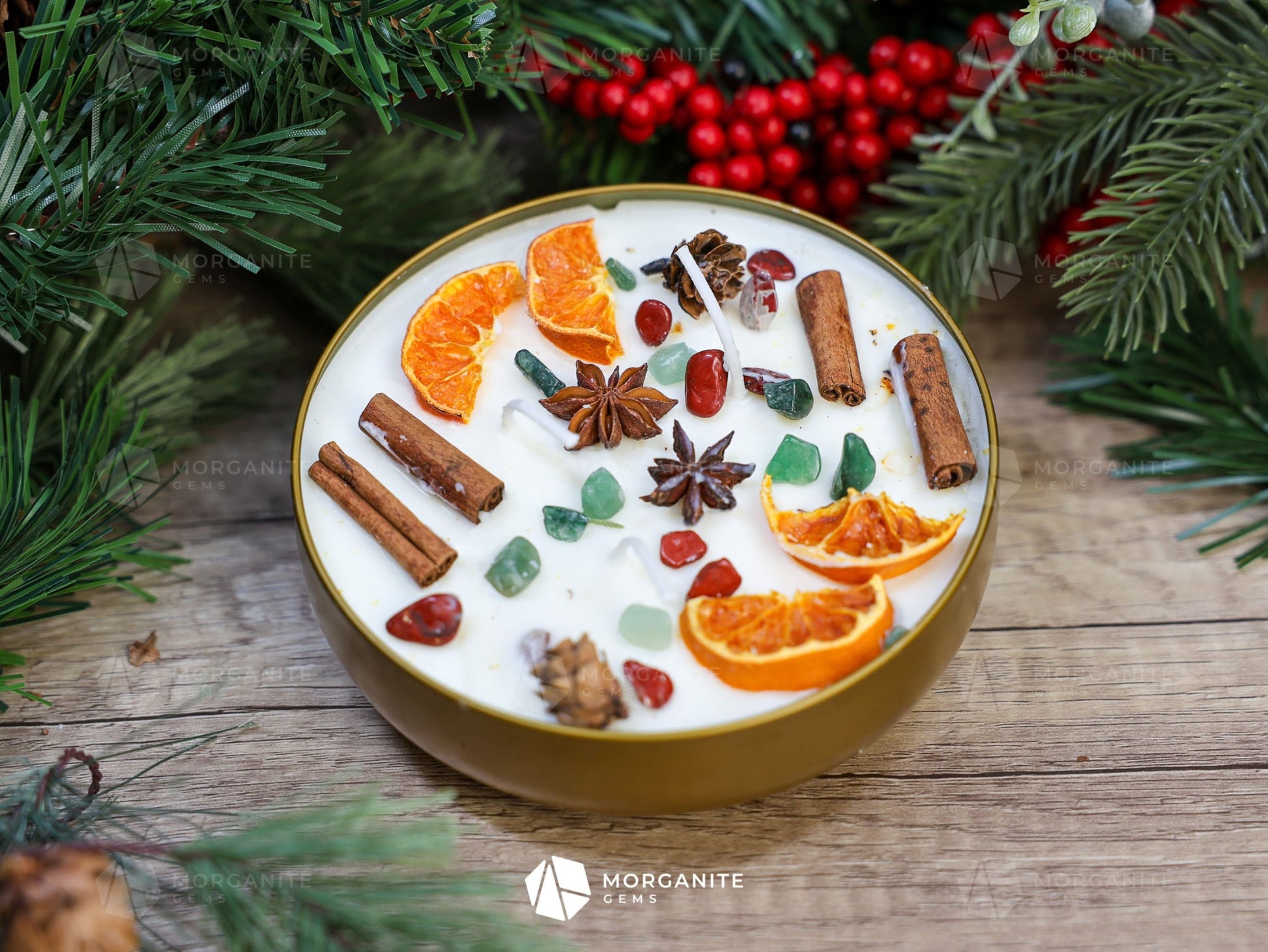 Yule Blessing Candle, Winter Solstice Candle, Christmas Candle, Holiday Candle-Morganite Gems