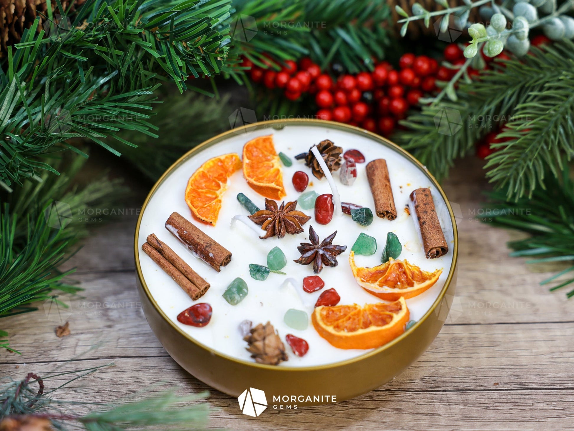 Yule Blessing Candle, Winter Solstice Candle, Christmas Candle, Holiday Candle-Morganite Gems