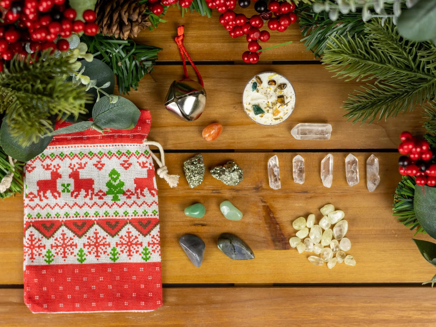 Yule Crystal Grid Set – Manifestation and Energy Alignment Kit for Winter Solstice Magic-Morganite Gems