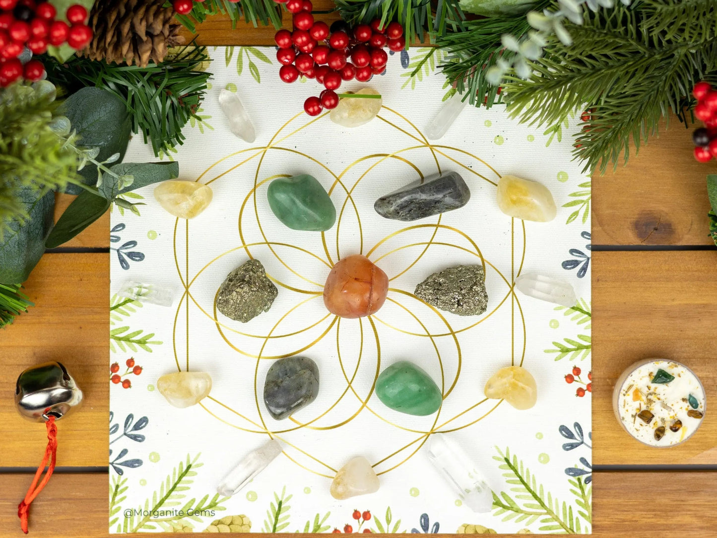 Yule Crystal Grid Set – Manifestation and Energy Alignment Kit for Winter Solstice Magic-Morganite Gems