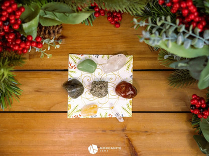 Yule Crystal Set – Holiday Healing Stones for Winter Solstice, Spiritual Growth & Seasonal Magic-Morganite Gems