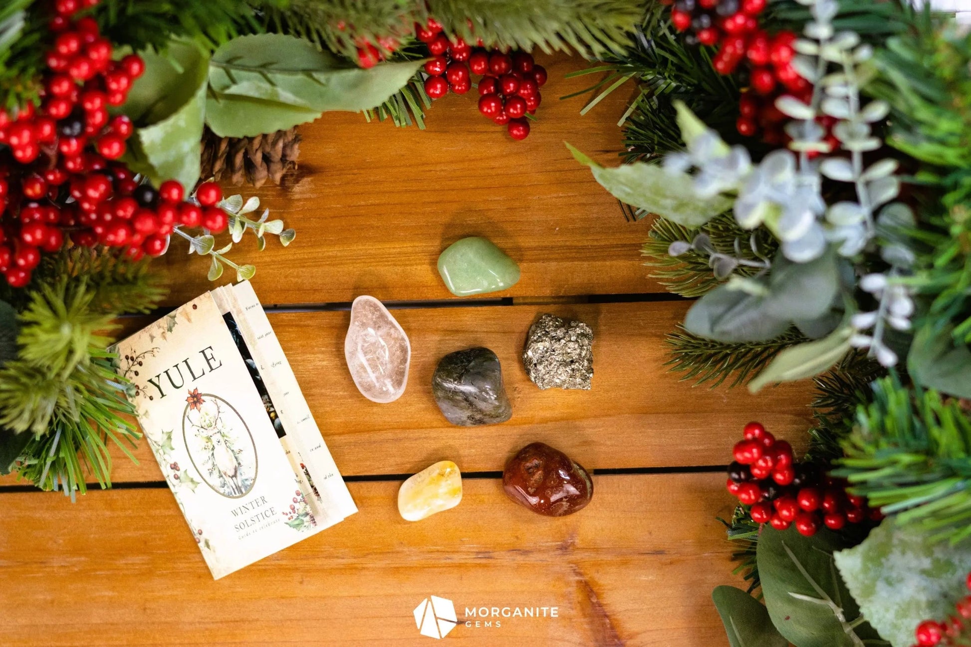 Yule Crystal Set – Holiday Healing Stones for Winter Solstice, Spiritual Growth & Seasonal Magic-Morganite Gems