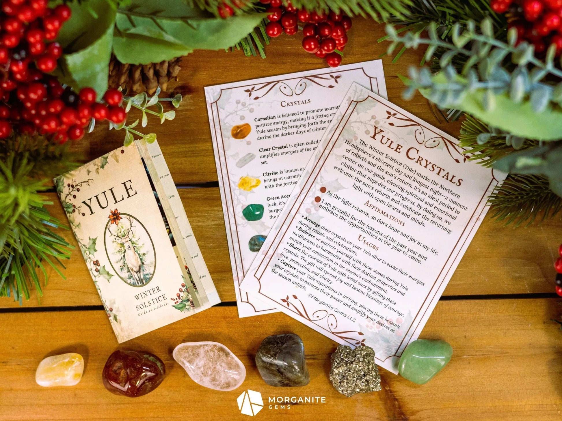 Yule Crystal Set – Holiday Healing Stones for Winter Solstice, Spiritual Growth & Seasonal Magic-Morganite Gems