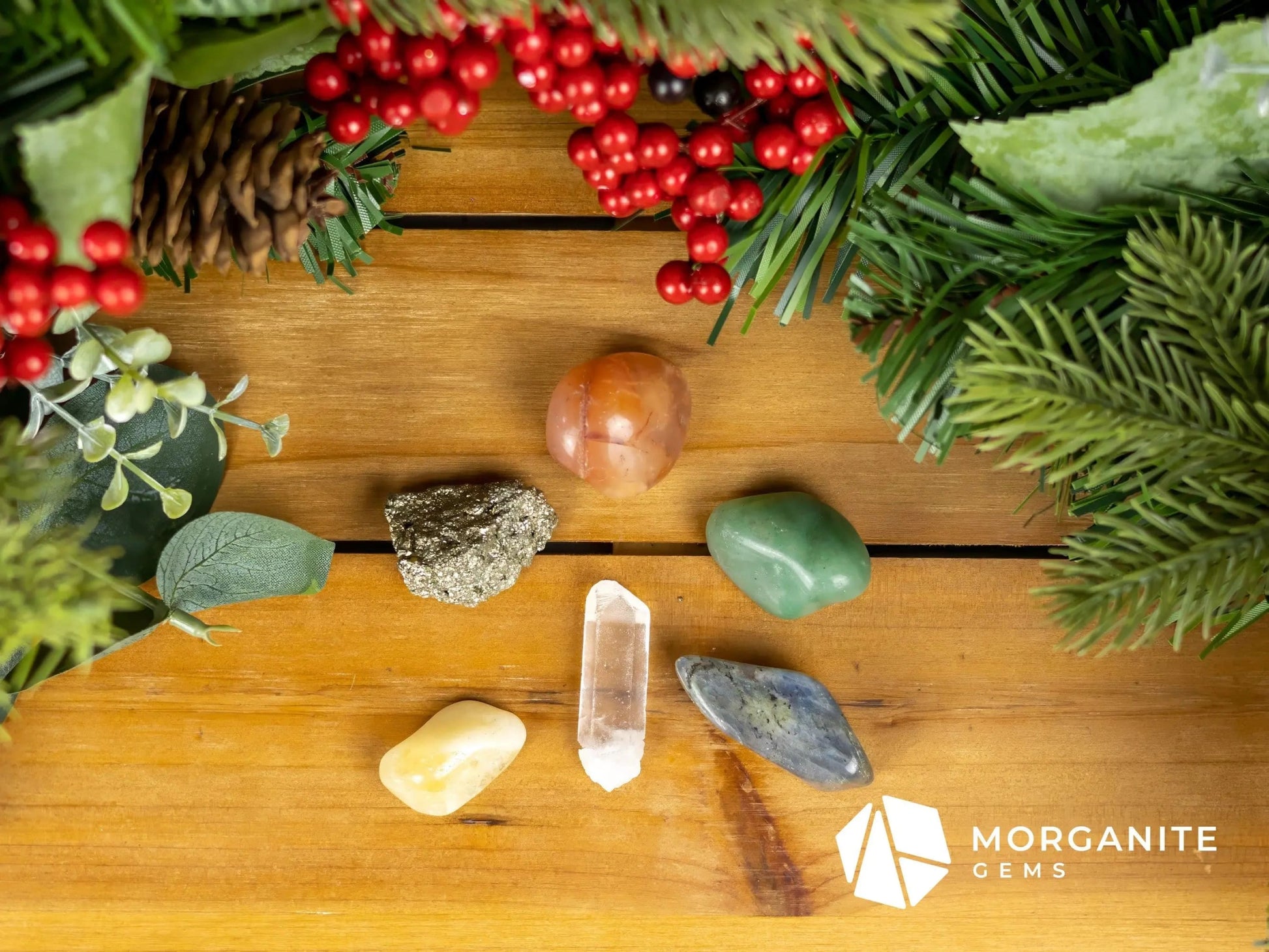 Yule Crystal Set – Holiday Healing Stones for Winter Solstice, Spiritual Growth & Seasonal Magic-Morganite Gems