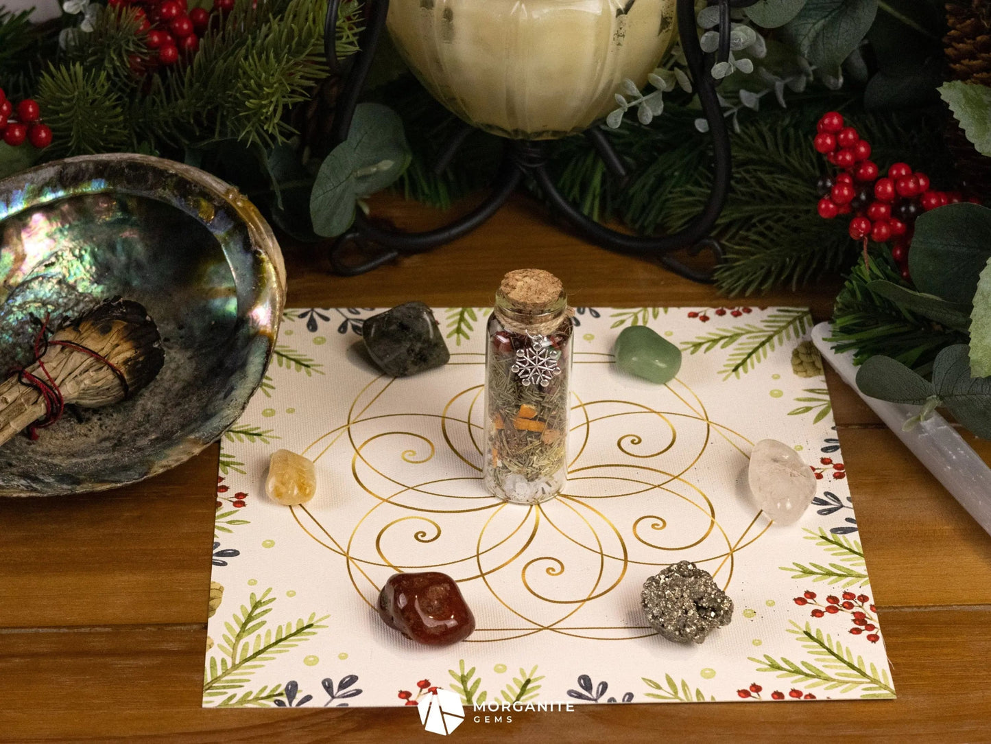 Yule Manifestation Jar – Holiday Intention Setting Kit for Abundance, Renewal & Winter Solstice Magic-Morganite Gems