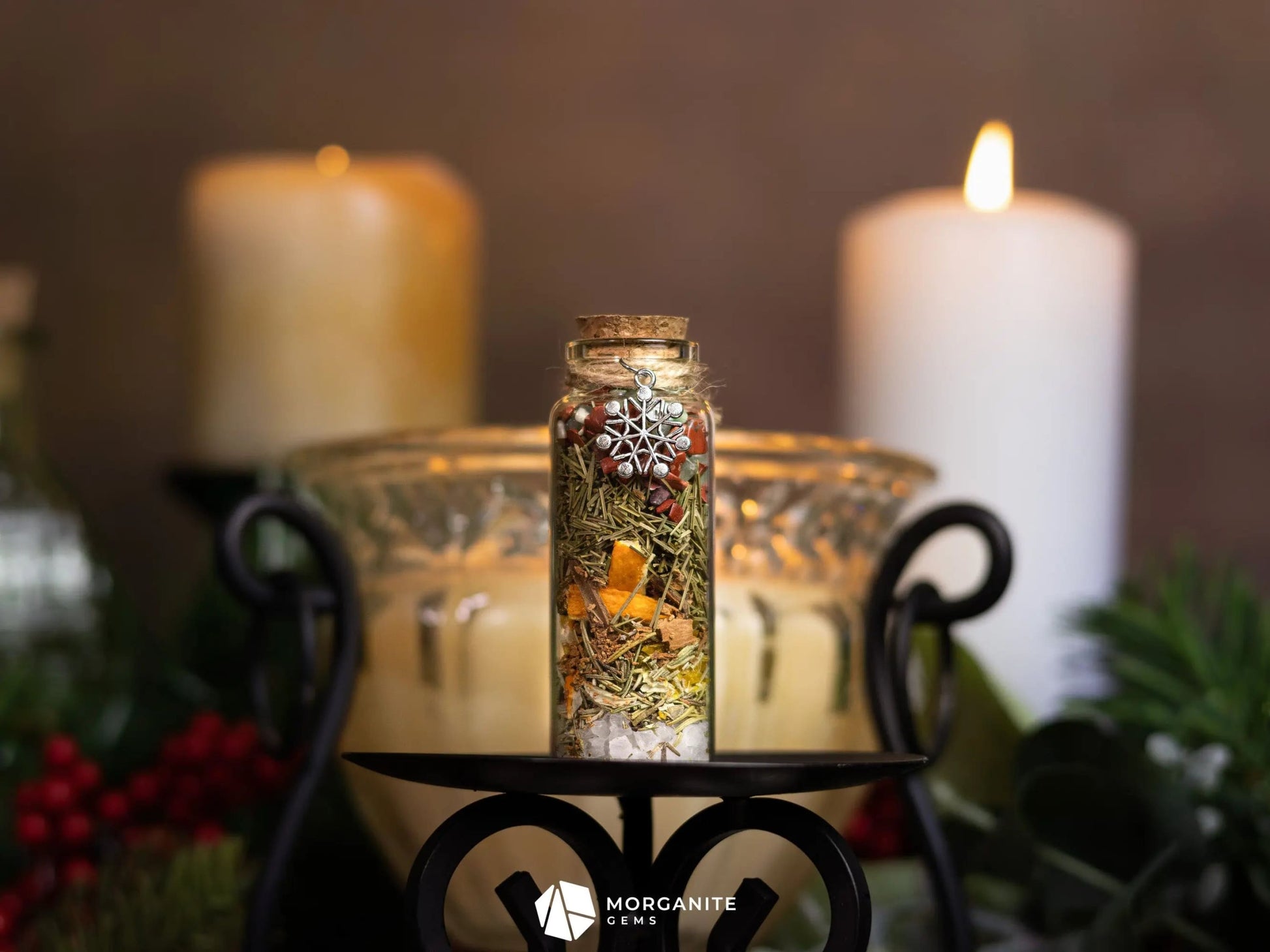 Yule Manifestation Jar – Holiday Intention Setting Kit for Abundance, Renewal & Winter Solstice Magic-Morganite Gems