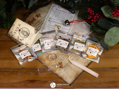 Yule Spell Jar Kit – DIY Holiday Ritual Kit for Manifestation, Abundance & Winter Solstice Magic-Morganite Gems